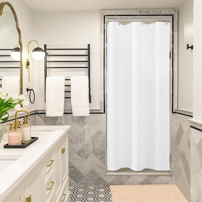 White Linen Shower Curtain for Bathroom Water Repellent 36x72 Inch | Narrow Stall Shower Curtains, Boho Farmhouse, Cotton Cloth Curtain, Machine Washable, with Hooks, 36 x 72 Inches