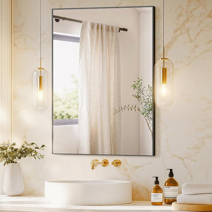 Bathroom Vanity Mirror for Wall, 24"x36" Bathroom Mirror for Over Sink | HD Shatterproof Glass, Rectangular Metal Frame, Horizontally or Vertically, Mirror for Bathroom, Living Room, Entryway(Black)