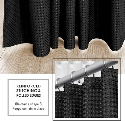 Clara Clark Black Shower Curtain - Hotel Quality Waffle Fabric Bath Curtain 72x72, Heavy Duty Waterproof Shower Curtains for Bathroom