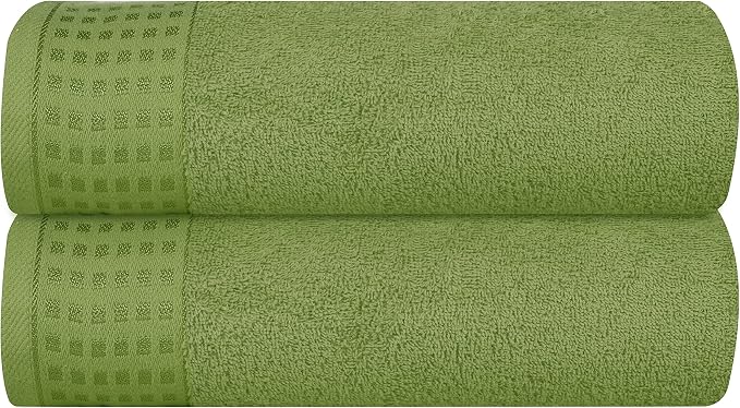 GLAMBURG 100% Cotton 2 Pack Oversized Bath Towel Set 28x55 Inches, Ultra Soft Highly Absorbant Compact Quickdry & Lightweight Large Bath Towels, Ideal for Gym Travel Camp Pool - Kiwi Green