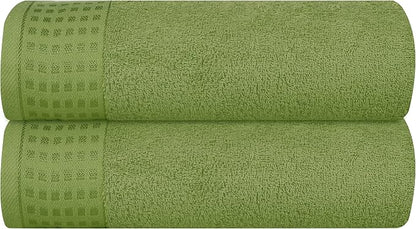 GLAMBURG 100% Cotton 2 Pack Oversized Bath Towel Set 28x55 Inches, Ultra Soft Highly Absorbant Compact Quickdry & Lightweight Large Bath Towels, Ideal for Gym Travel Camp Pool - Kiwi Green