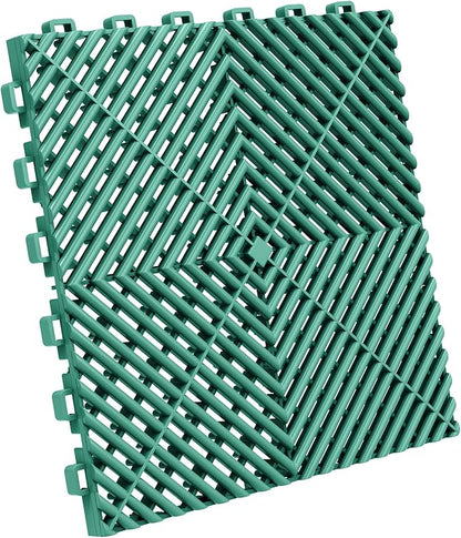12-Pcs Interlocking Tile, 12" x 12" Indoor/Outdoor Self-Drainage Interlocking Floor Tiles, Non-Slip Heavy-Duty Polypropylene Splicing Flooring Tile for Garage Patio Pool Bathroom, Green