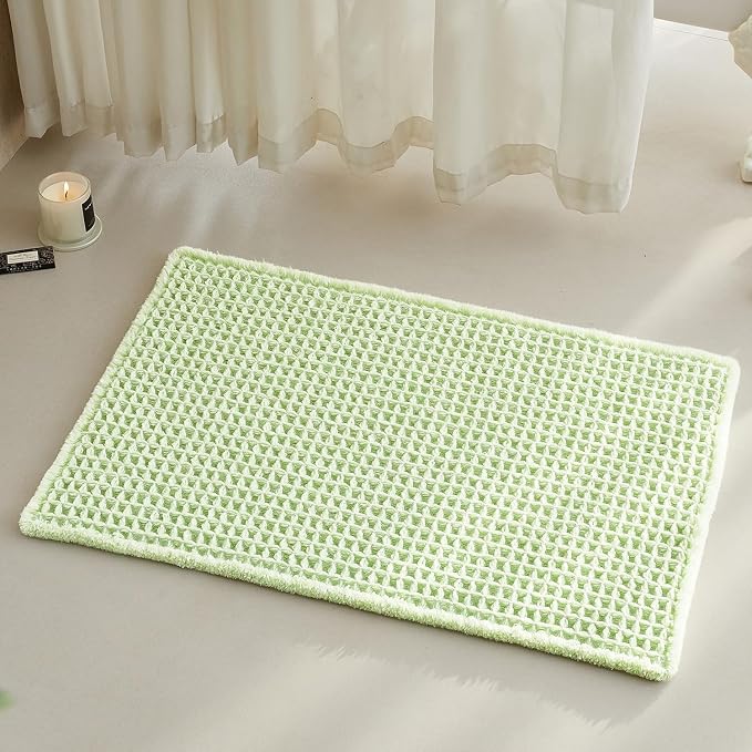 TYUU Waffle Bath Mat, Boho Bathroom Rugs Non Slip, 30x20 Pale Green | Super Absorbent Quick Dry Bath Rug, Non-Slip Backing, Soft Waffle Washable Farmhouse Bathroom Mats, Tub, Shower & Home Decor