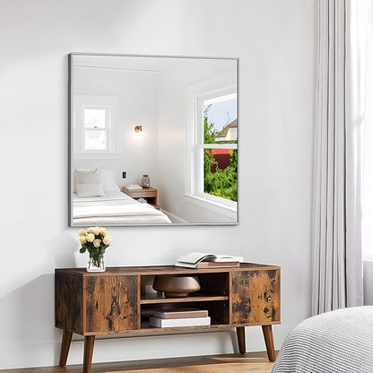 KOCUUY Silver Framed Mirror, 36"x36" Rectangle Bathroom Mirror for Wall, HD Tempered Glass, Anti-Rust Frame, Modern Design for Bathroom, Bedroom, Living Room, Entryway