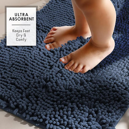Hearth & Harbor Bathroom Rugs, Chenille Bath Mat - Machine Washable Bath Mats for Bathroom Non-Slip Backing Rubber, Quick Dry Bathroom Mat - Navy Blue 17x24-20x24