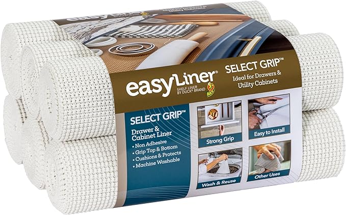 EasyLiner Select Grip Shelf Liner - Easy to Install & Cut to Fit - Non Slip, Non Adhesive, Drawer Shelf & Cabinet Liner for Kitchen, Bathroom, Pantry Cupboards - 20in. x 6ft. - White - 6 Rolls