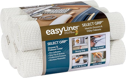 EasyLiner Select Grip Shelf Liner - Easy to Install & Cut to Fit - Non Slip, Non Adhesive, Drawer Shelf & Cabinet Liner for Kitchen, Bathroom, Pantry Cupboards - 20in. x 6ft. - White - 6 Rolls