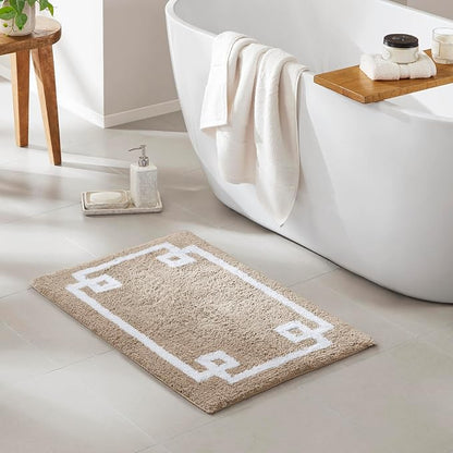Madison Park Evan 100% Cotton Bath Rug Plush Absorbent, 20" x 30", Taupe | Non-slip Backing, OEKO TEX, Luxurious Tufted Plush Bath Mat for Bathroom, Quick Dry, Spa Design Decorative for Shower Room