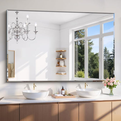 CILIBER Beveled Bathroom Mirror, 60x40 Large Bathroom Mirrors for Over Sink, 3mm Tempered Glass Beveled Frameless Vanity Mirror for Bathroom, Bedroom, Living Room and Entryway