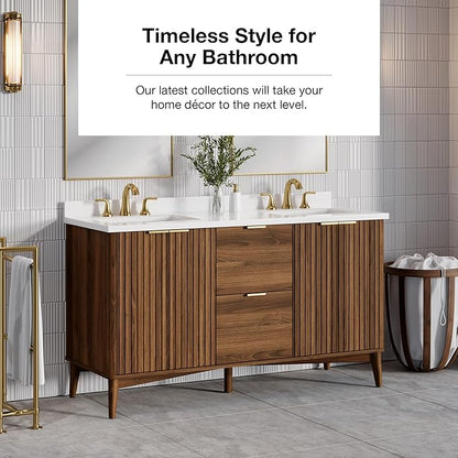 OVE Decors Indy 60 in. Undermount Double Sink Bathroom Vanity with White Engineered Marble Top, Warm Walnut