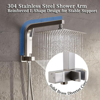 Shower Faucet Set with 10 Inch Shower Heads with Handheld Spray Combo, Rainfall Bathroom Shower System Rain Shower Head and Handle Set, Dual Shower Heads with Handheld Spray Combo, Brushed Nickel