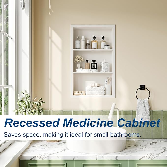 14x24 Recessed Medicine Cabinet, Medicine Cabinet No Mirror, 304 Stainless Steel Medicine Wall Niche with 3-Tiers Shelves, Matte White