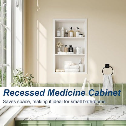 14x24 Recessed Medicine Cabinet, Medicine Cabinet No Mirror, 304 Stainless Steel Medicine Wall Niche with 3-Tiers Shelves, Matte White