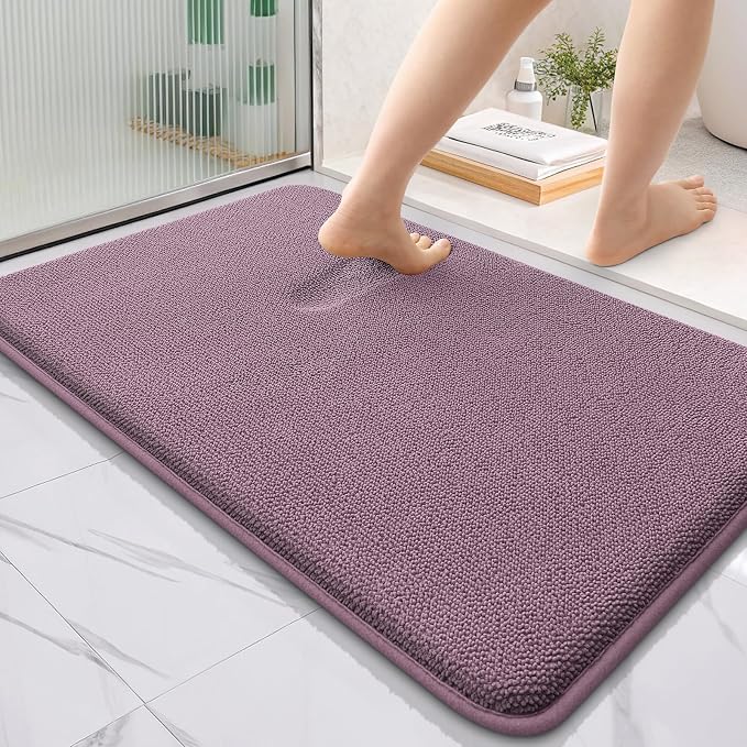 OLANLY Thick Memory Foam Bathroom Rugs 36x24, Absorbent Bath Mat, Deep Plum | Soft Quick Dry Bath Rugs, Non-Slip, Machine Washable Carpet for Bathroom Floor, Tub and Shower, Home Decor Accessories