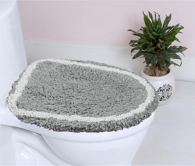 Home Weavers Allure Collection Toilet Lid Seat Cover, Elastic Edges, 100% Cotton Soft Universal Fit for Standard Oblong Round Elongated Bath Room Bowl Lids, Washable, 18"x18" Toilet Lid Cover, Gray