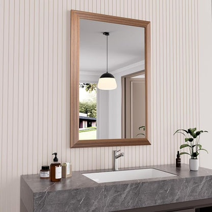 Bathroom Mirror for Wall, 24 X36 Inch (Walnut Wood Grain) | Metal Framed, HD Reflection, Anti-Rust, Hang Horizontally/Vertically, Suitable for Bedroom, Farmhouse, Bathroom, Entryway