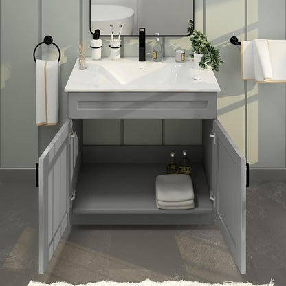36" Light Grey Shaker Bathroom Vanity Base – Ready-to-Assemble Sink Cabinet, Freestanding Bathroom Vanity Base Only, No Top or Sink