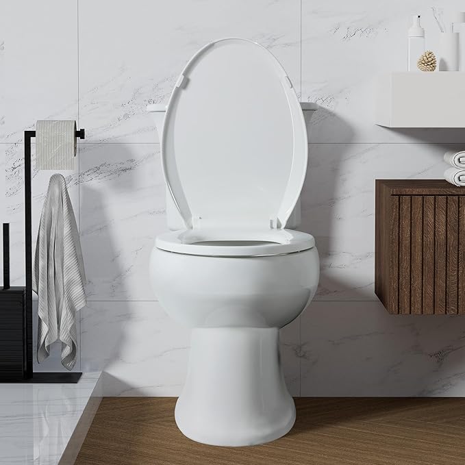 Angol Shiold Elongated Toilet Seat Soft Close & Quick Release, White PP Plastic Rust-Proof, Universal Fit for 18.5" toilet