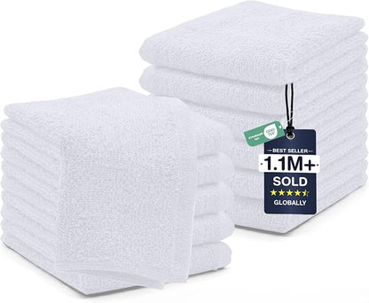 DAN RIVER 12 Pack Cotton Wash Cloths Set for Showering [12x12] White | Lighter Weight, Quick to Dry, Super Soft & Absorbent Face Towels, Hotel Quality, Perfect for Bathroom, Gym, Spa