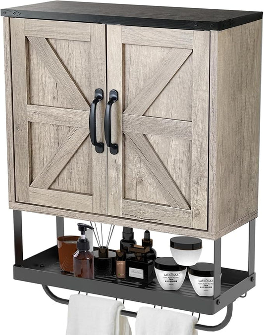 Over The Toilet Storage Cabinet, Bathroom Above Toilet Cabinet Organizer with Doors and Adjustable Shelves, Bathroom Shelf Organizer with Anti-Tip Device & Drain Rack, White (Brown)