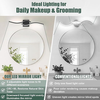 LED Bathroom Vanity Light 5CCT 32in, Black | 2700K-6500K selectable, CRI>80, rust-proof metal & acrylic, ETL certified, for bathroom mirrors, washrooms, vanity areas