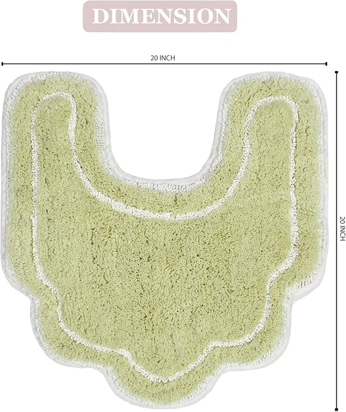 Home Weavers Allure Collection 100% Cotton Contour Rug, Soft & Absorbent U-Shaped Toilet Rug, Spray Latex Backing, Quick Dry, Machine Washable Bathroom Floor Mat for Toilet Base, 20"x20", Green