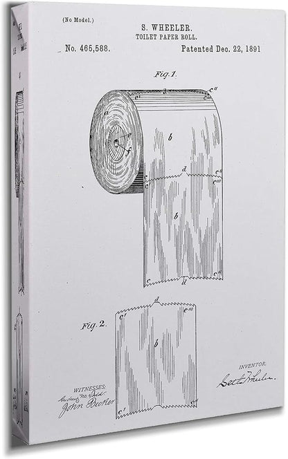 Renditions Gallery Toilet Paper Patent Drawing Gallery Wrapped Canvas Wall Art, 24x36, White