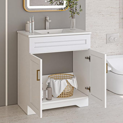 30 Inch Bathroom Vanity, Wooden Double Door Bathroom Storage Cabinet, Freestanding Cabinet Vanity Without Sink (White Without Sink, 30")