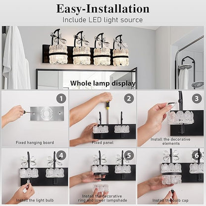 Bathroom Lights Over Mirror - Makeup Lighting Black - Bathroom Vanity Light with Acrylic Shades for Bath, Makeup Desk, Farmhouse, Hallway, 4-Light