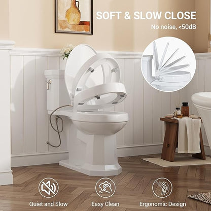 Bidet Toilet Seat Non Electric, Elongated Raised Toilet Bidet Seat with Dual Nozzles, Self Cleaning, Soft Close Lid, Rear and Feminine Washing for Seniors Adults