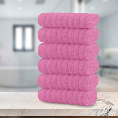 Elegant Comfort 100% Turkish Cotton Corduroy Ribbed Luxury Washcloths 6 Pack Soft 13 x 13 Inch - Higly Absorbent, Durable, Quick Dry, Spa Premium Hotel Quality for Bathroom or Travel, Light Pink