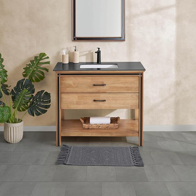 French Connection Nellore Bathroom Rugs, Woven and Beaded Bathroom Mats, Durable Bath Rugs, Thick Bath Mats for Bathroom and Shower Rugs, 17" x 28", Dark Gray Charcoal