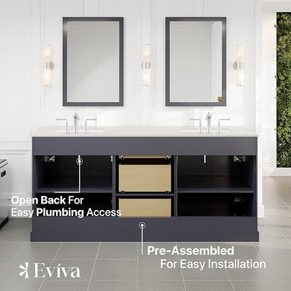 Epic 72 in. Charcoal Gray Double Sink Bathroom Vanity with White Carrara Quartz Countertop