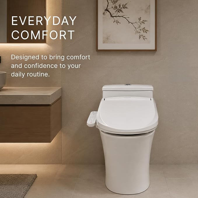 SmartBidet® SB-2000 Smart Bidet Electric Bidet Toilet Seat with Heated Seat, Warm Water, Air Dryer – Side Control Panel, Round