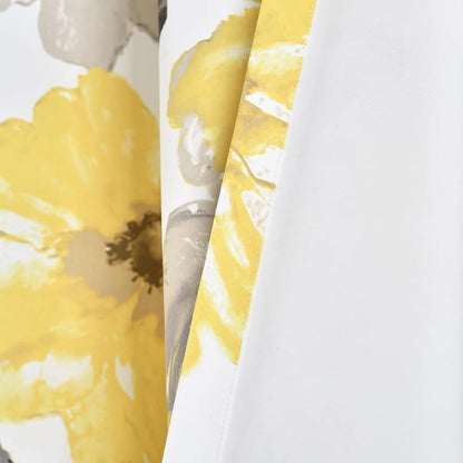 Lush Decor Leah Light Filtering Window Curtain Panels, Pair, 52" W x 45" L, Yellow & Gray - Floral Drapes for Bedroom - Yellow Curtains -Farmhouse Decor