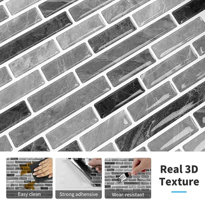 URCOLOR 10-Sheet Peel and Stick Backsplash Tile for Kitchen - 12”×12” Stick on Wall Tile for Bathroom, Dark Grey