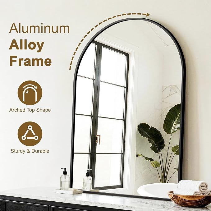 FGU Arched Bathroom Mirror for Over Sink 2 Pack 38"x26" Black Vanity Mirror | Wall Mounted, HD Tempered Shatter-Proof Glass, Rust-proof Arched Metal Frame, Arch Mirror for Bedroom, Living Room, Entryway