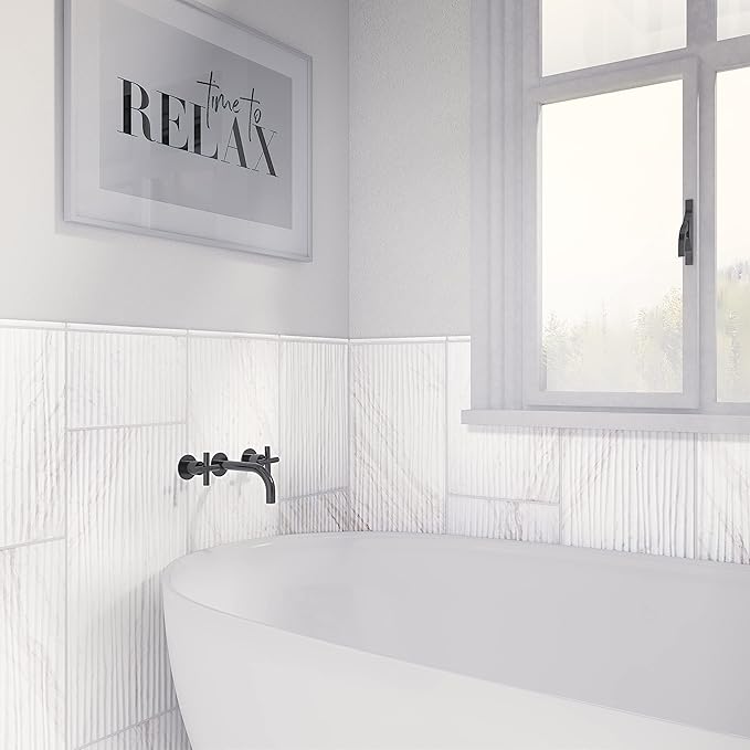 Daltile Perpetuo 12" x 24" Marble Look Ceramic Wave Wall Tile in Satin Timeless White for Kitchen Backsplashes, Living Room or Bathroom Walls (8 PC Per Carton) (15.52 SQFT Per Carton)