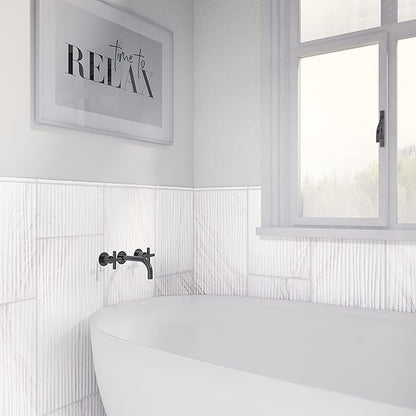 Daltile Perpetuo 12" x 24" Marble Look Ceramic Wave Wall Tile in Satin Timeless White for Kitchen Backsplashes, Living Room or Bathroom Walls (8 PC Per Carton) (15.52 SQFT Per Carton)