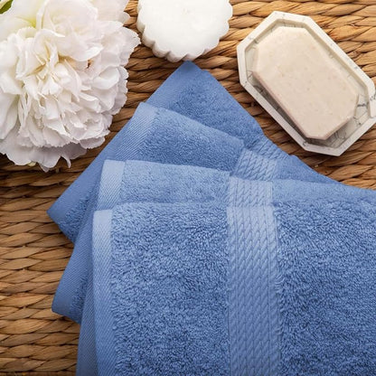 SUPERIOR Egyptian Cotton Plush & Absorbent, Hand Towel Set of 4, Denim Blue | Quick Dry, Soft Luxury Towel Set, Bath Essentials for Bathroom, Guest Bath, Spa, 4 Piece Set, Madeline Towels