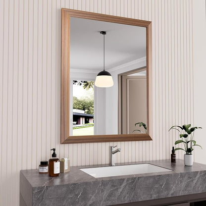 Bathroom Mirror for Wall, 28 X36 Inch (Walnut Wood Grain) | Metal Framed, HD Reflection, Anti-Rust, Hang Horizontally/Vertically, Suitable for Bedroom, Farmhouse, Bathroom, Entryway