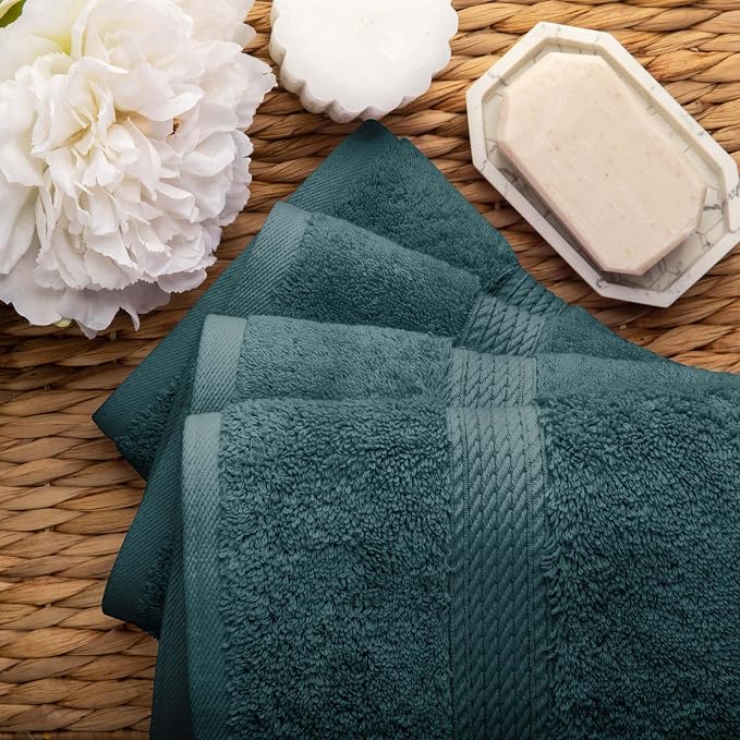 Superior Egyptian Cotton Plush & Absorbent, Hand Towel Set of 4, Teal | Quick Dry, Soft Luxury Towel Set, Bath Essentials for Bathroom, Guest Bath, Spa, 4 Piece Set, Madeline Towels