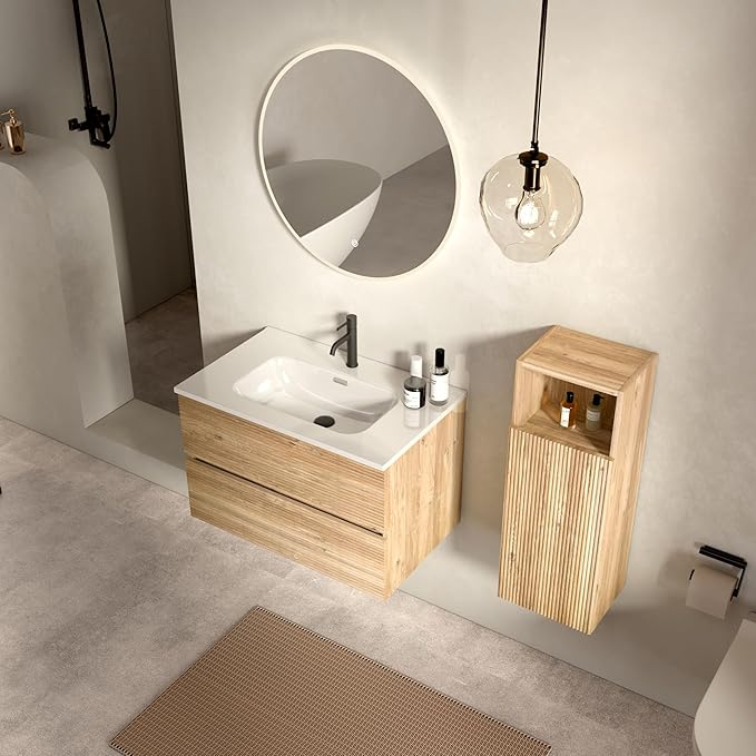 30'' Floating Bathroom Vanity with Sink Combo, Medium Bathroom Cabinet with 2-Soft Close &Large Storage Drawers, for Small Space, Apartment, Hotel, Rough Oak