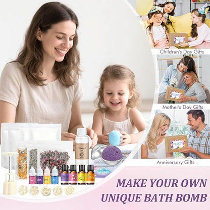 Bath Bomb Making Kit- DIY Bath Bomb Set for Kids Adults, Make Your Own Spa Kit, Shower Craft Kits with Bath Bomb Molds, Press, Spa Craft Kits, Bath Bombs Making Supplies Gifts for Girls Women