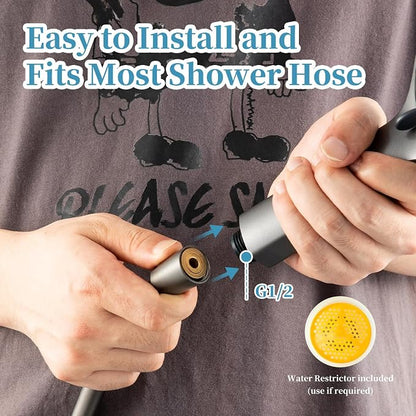 OFFO Handheld Shower Head, 6-Mode High Pressure Handheld Sprayer High Flow Large Powerful Boosting Handheld Showerhead for Low Water Pressure,Charcoal Grey