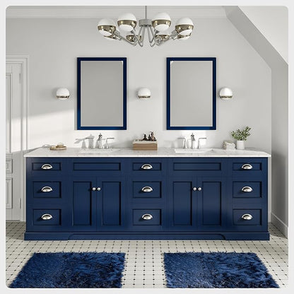 Eviva Epic 96 in. Blue Double Sink Bathroom Vanity with White Carrara Quartz Countertop