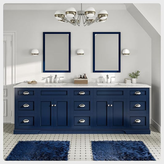 Eviva Epic 96 in. Blue Double Sink Bathroom Vanity with White Carrara Quartz Countertop