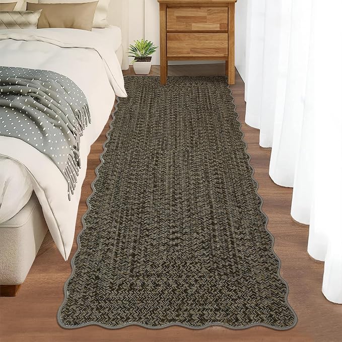 Imitation Braided Collection-Print Hallway Runner Rug 2x6 Non Slip Washable Area Rug, Soft Low Pile Farmhouse Rustic Carpet Foldable Indoor Mat for Laundry Room, Kitchen, Bathroom, Entrance