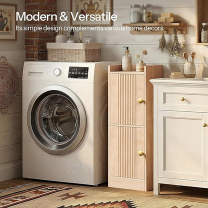 HOOBRO Small Bathroom Storage Cabinet, 9.8" W x 7.9" D x 30.7" H Small Cabinet for Bathroom with Doors, Farmhouse Floor Cabinet with 2 Adjustable Shelves, Narrow Toilet Paper Cabinet, Natural