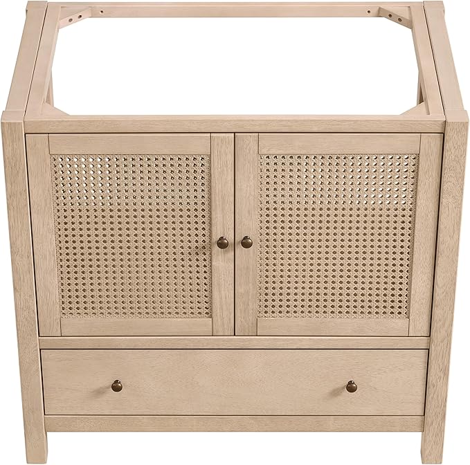 Alaterre Furniture Lucca Bathroom Vanity - Freestanding Cabinet Without Sink - 36 Inch Wood Bathroom Vanity with Large Drawer and Soft-Close Doors - Under Sink Cabinet Only (Natural)